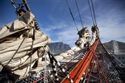 Tall Ship Overlooking Table Mountain In Cape Town
