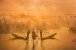 Three Fishermen In Morning Haze