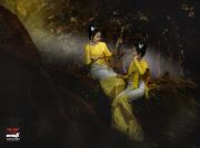 Yellow Mon Traditional Dress And Mon Instrument