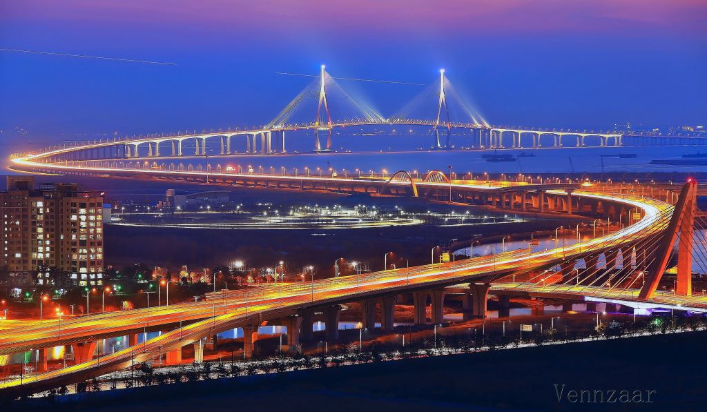 incheon bridge at night