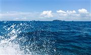 Sea Spray Against Dark Blue Ocean