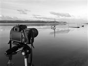 Camera At Lagoa De Obidos Black And White