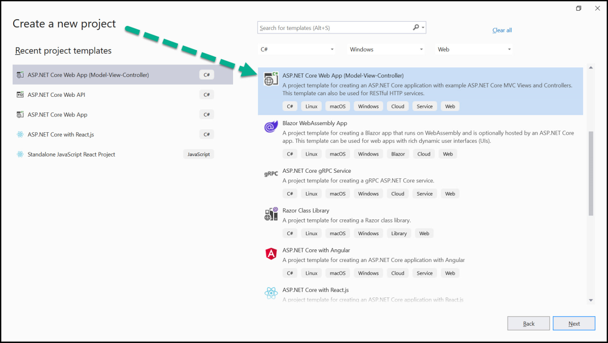 Select ASP.NET Core Web App (Model-View-Controller)