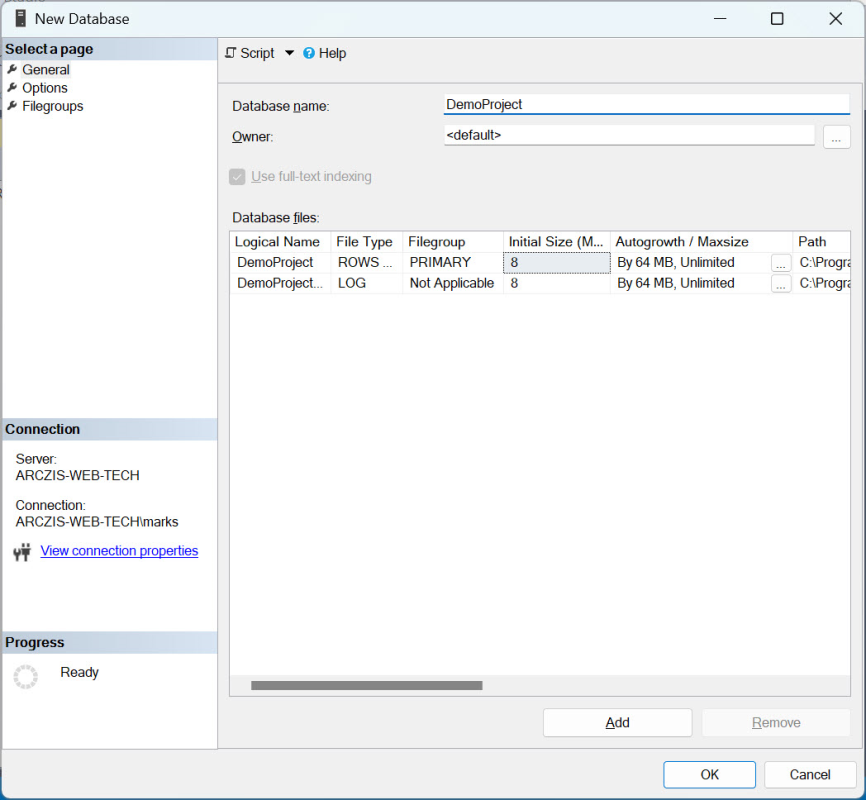New Database Window