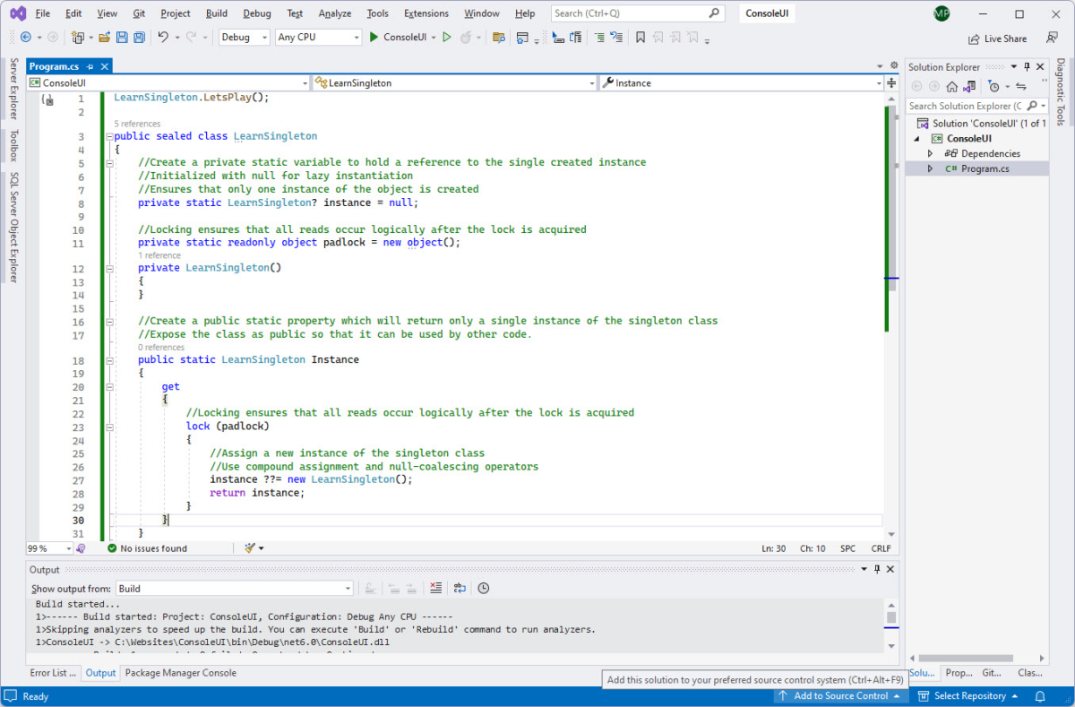Visual Studio Singleton in Console App